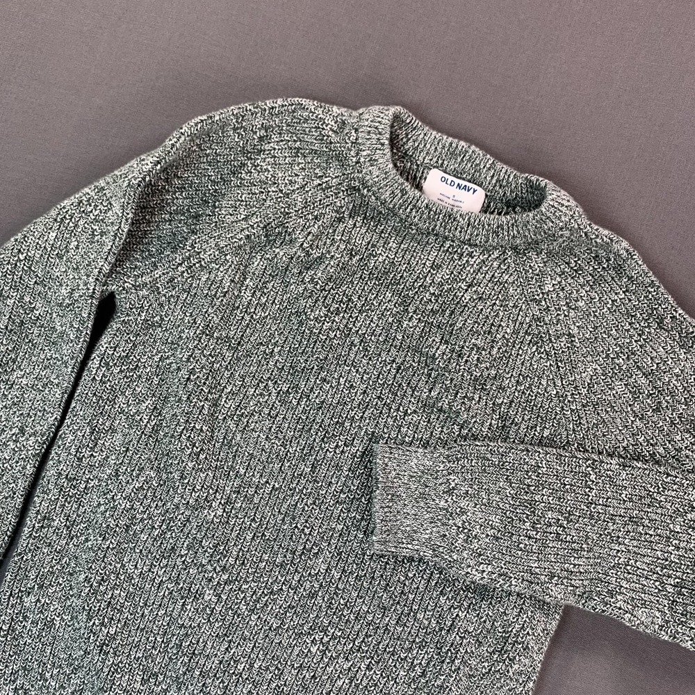 Old Navy Sweater Mens SM Green 100% Cotton Crewneck Knit Pullover Marled Raglan